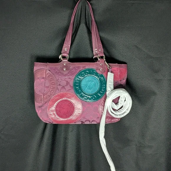 Coach Magenta Purple /Teal Signature Tote Patchwork Vintage RARE - Picture 10 of 11